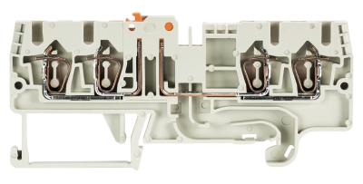 Клемма разъед. WKFN 2,5 TKM 2/2/35 - Клемма с ножевым размыкателем, 4 точки подключения, тип фиксации провода: пружинный, номинальное сечение: 2,5 мм кв., 20A, 630V, ширина: 5 мм, цвет: серый, тип монтажа: DIN 35
