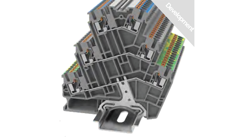 Этажная клемма DSS2.5-3L-L/N/PE-01P-11 - Этажная клемма, маркировка этажей: L/N/PE, тип фиксации провода: Push-in, номинальное сечение: 2.5 мм кв., 20A, 500V, ширина: 5,2 мм, цвет: серый, втычная перемычка, тип монтажа: DIN35