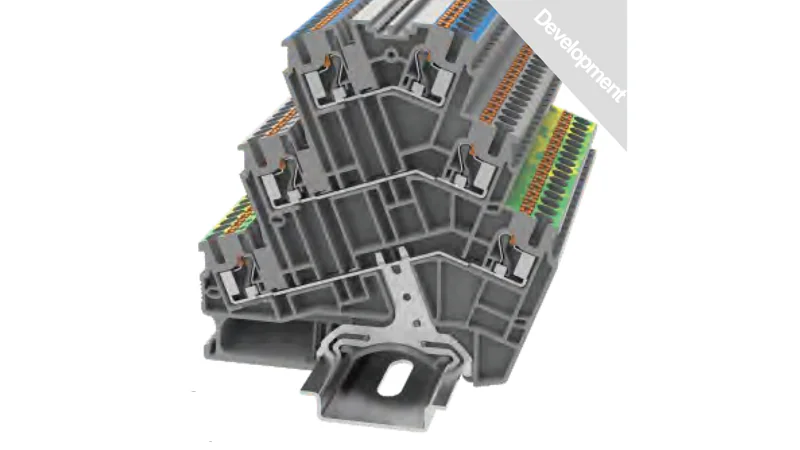 Этажная клемма DSS2.5-3L-L/N/PE-01P-11 - Этажная клемма, маркировка этажей: L/N/PE, тип фиксации провода: Push-in, номинальное сечение: 2.5 мм кв., 20A, 500V, ширина: 5,2 мм, цвет: серый, втычная перемычка, тип монтажа: DIN35