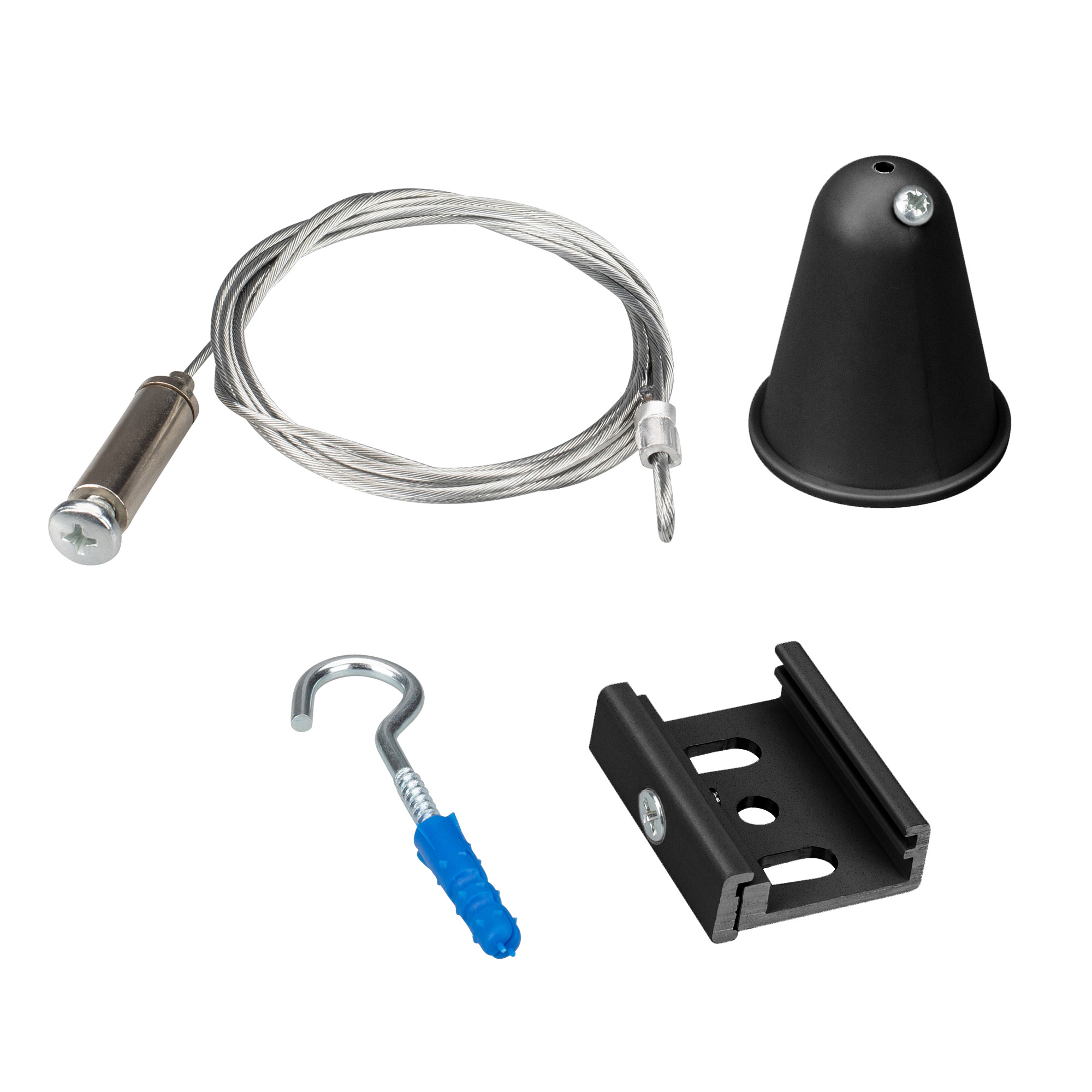 Подвес LGD-4TR-HANG-2-L1500-BK (D) 031263 - Тросовый подвес с пластиковой чашкой O36x47мм для треков 4TR. Длина троса 1.5 м. Цвет черный. Выдерживает вес максимум 15 кг. В комплекте трос, чаша, скоба и крюк. Совместим только с шинопроводом серии D3P.