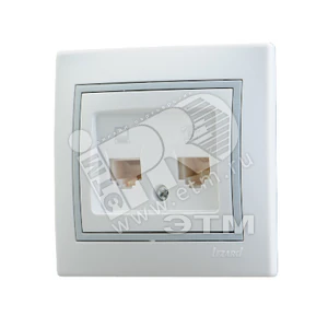 Мира Розетка RJ 45+RJ 11 белый с вставкой серый