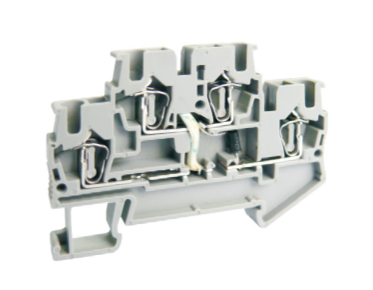 Этажная клемма UJ5-2.5/2-2DX250E - Этажная клемма, с диодом, с LED 250V, серия E, тип фиксации провода: пружинный, номинальное сечение: 2,5 мм кв., 26A, 500V, ширина: 5,2 мм, цвет: серый, стандарт GB/T14048.1, тип монтажа: DIN 35