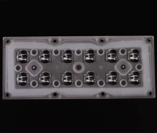 ALST173D12LED3535T2M - Групповая прямоугольная линза 2x6 на 12 светодиодов 3030/3535, эфф=90%, диаграмма T2 горизонтальная, 173x71.4mm   H:9.1mm, PMMA