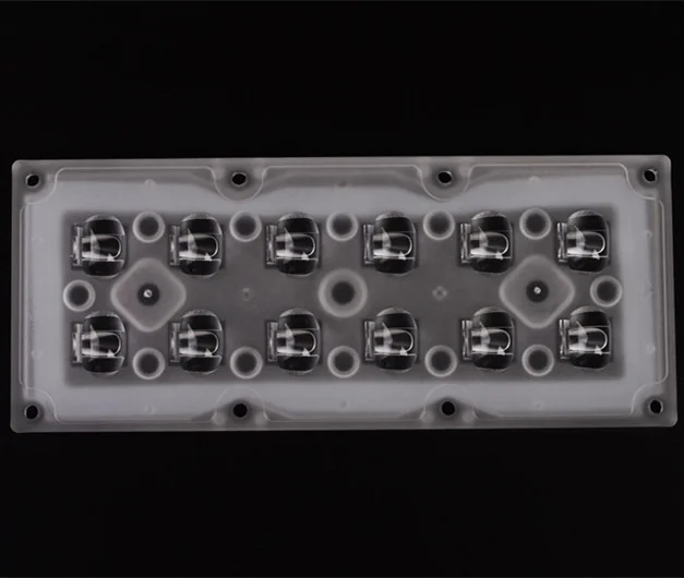 ALST173D12LED3535T2M - Групповая прямоугольная линза 2x6 на 12 светодиодов 3030/3535, эфф=90%, диаграмма T2 горизонтальная, 173x71.4mm   H:9.1mm, PMMA