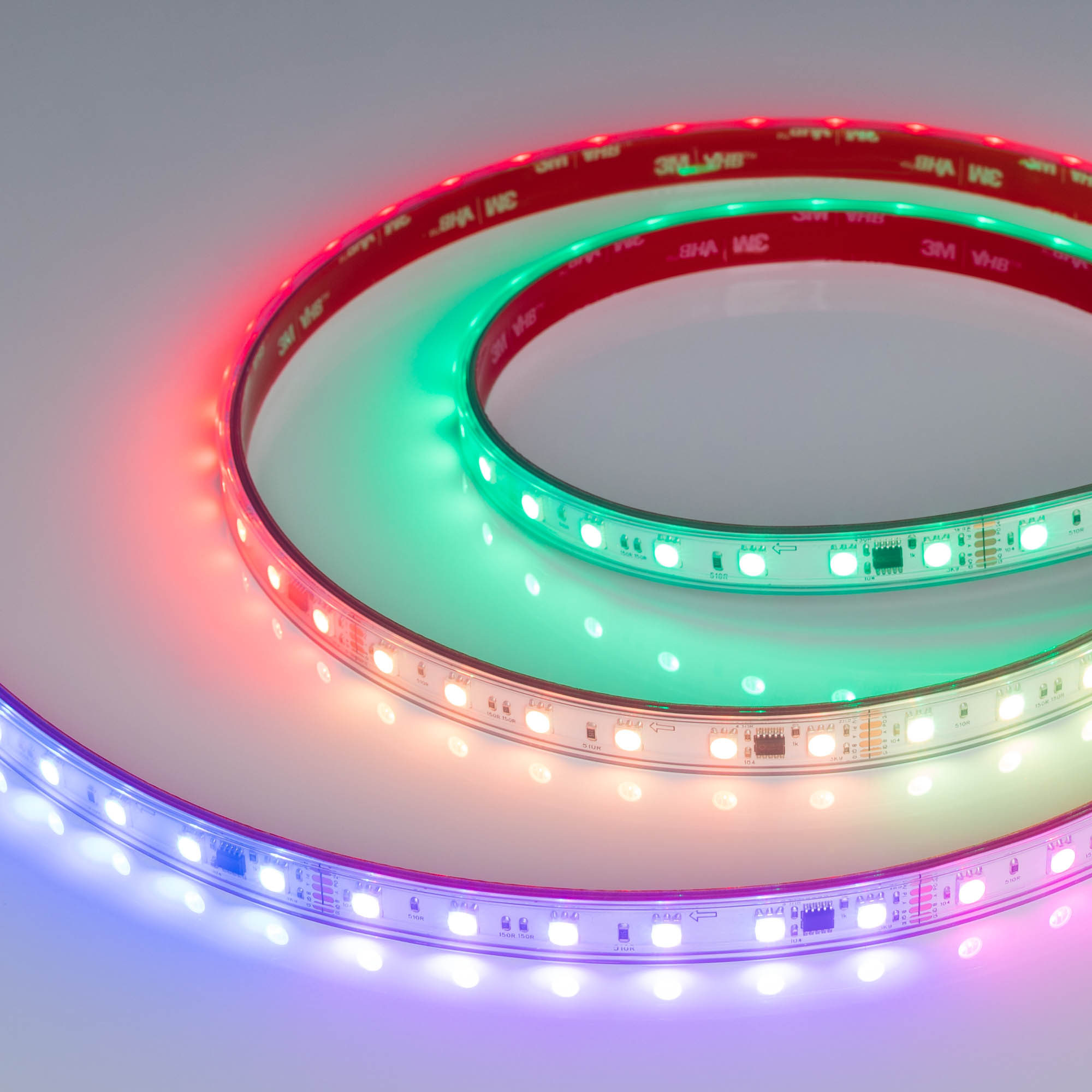 Лента герметичная DMX-PFS-B60-12mm 24V RGB-PX6 (14 W/m, IP68, 5060, 5m) 039608 - Светодиодная лента DMX-PFS-B60, герметичная IP68 (PFS - полная силиконовая экструзия), с микросхемой GS8516. Светодиоды 5060, 60 шт/м (1 pixel = 6 LED), белая плата, скотч 3М