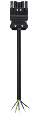 Соединитель GST18I5KSB- 15H 10SW - Кабельная сборка, оконеченная розеточным разъемом GST18i5, и свободным концом, 5 полюсов, длина кабеля: 1 метр, сечение жил кабеля: 5х1,5 мм.кв., номинальное напряжение: 250V / 400V, номинальный ток: 16А, цвет разъема: ч