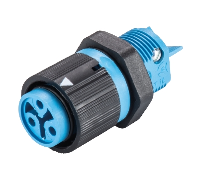 Разъем RST16I3 S B1 M02 H BL - Розеточный разъем в панель М16, IP68(69k), 3 полюса, цвет: голубой, номинальные характеристики: 250V/400V 16A, серия gesis RST MINI
