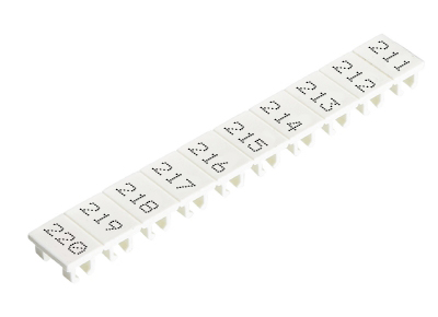 Шильдик 9705A/8/10 B 211-220 - Маркировка для клемм сечением 6 мм.кв., шириной 8 мм, 10 шильдиков, белая, нанесенные знаки: 211 – 220