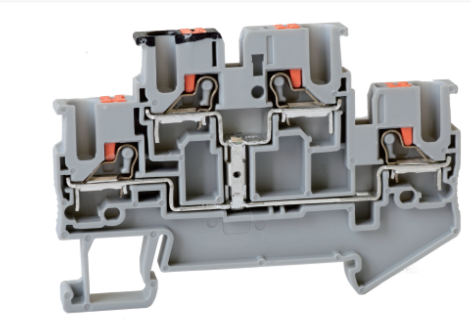 Этажная клемма UJ6-2.5/2X2-PV - Этажная клемма, межэтажное соединение, тип фиксации провода: push-in, номинальное сечение: 2,5 мм кв., 24A, 800V, ширина: 3,5 мм, цвет: серый, тип монтажа: DIN 35