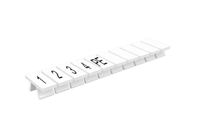 Маркировка  305801/1,2,3,PE - Маркировочные шильдики для клемм TU/TP/TC, сечением 2,5 мм кв., 10 шильдиков, нанесенные символы: 1,2,3,4,PE, с горизонтальным, расположением, цвет белый