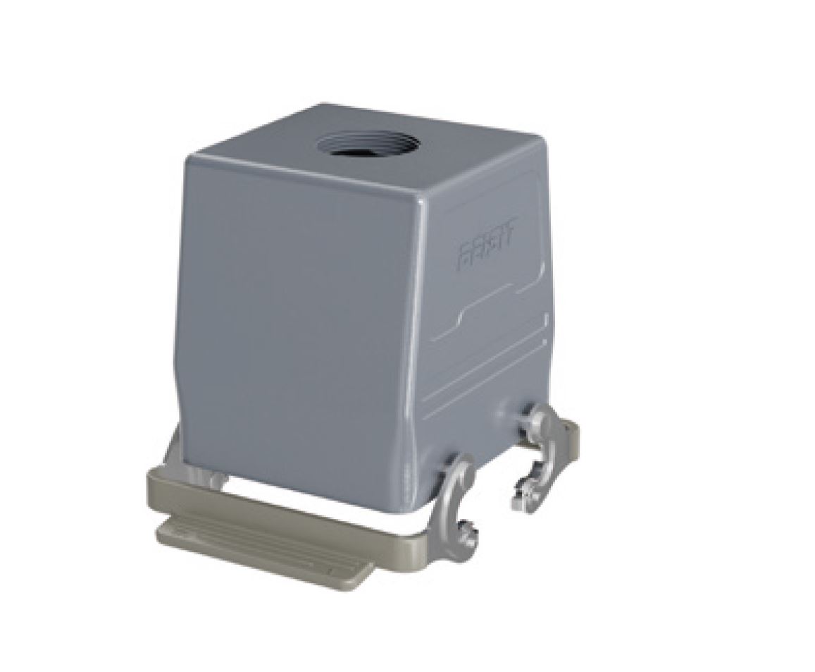 Крышка разъема H32B-TO-2L-PG29 - Крышка разъема на кабель, типоразмер 32B, стандартное исполнение, с уплотнителем, 1 отверстие с резьбой для кабельных вводов PG29, с верхним расположением, с двумя защелками, материал корпуса: алюминиевый сплав