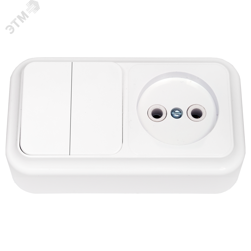 Беларусь Блок: выключатель двухклавишный + розетка без заземления наружный Пралеска Блок 2В-РЦ-523