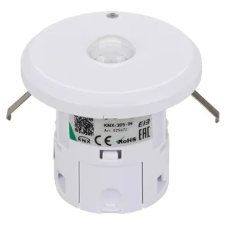 INTELLIGENT ARLIGHT Датчик движения KNX-305-IN (BUS, 5m*10m) 025672 - Датчик движения и освещенности для шины KNX. Установка потолочная до 4м. Радиус обнаружения движения до 8м. Напряжение питания DC 21-30V от шины данных. Наружные габариты (над поверност