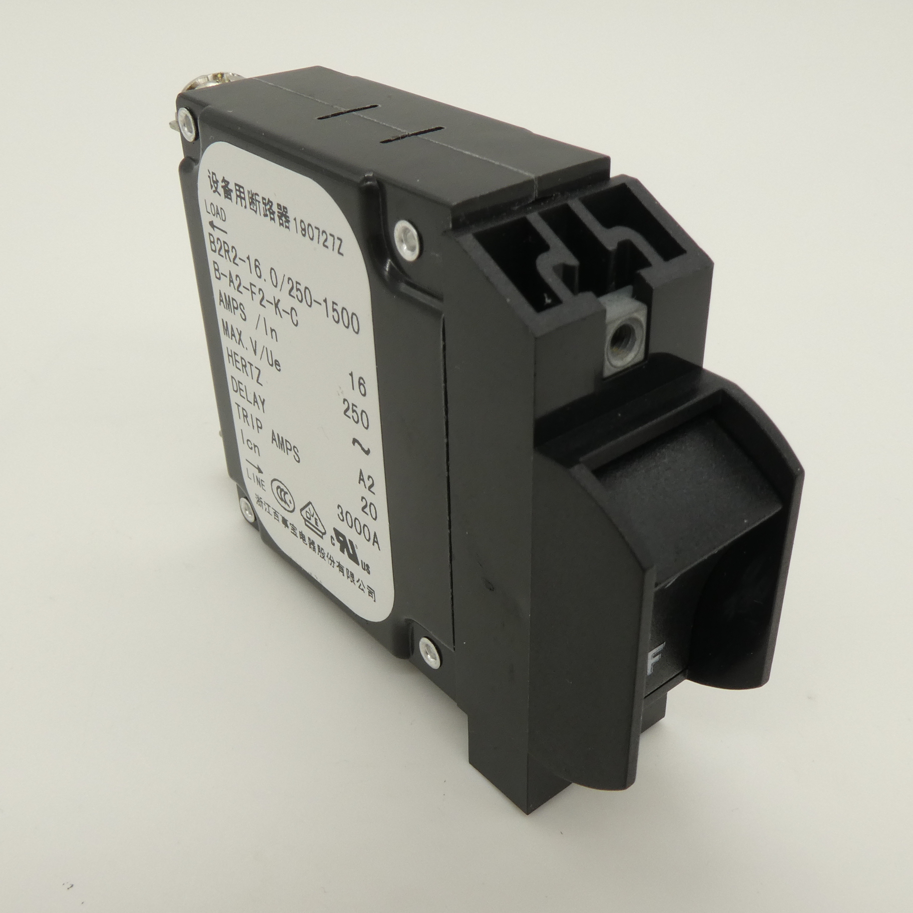 B2R2-16.0/250-1500B-A2-F2-K-C - Гидравлический магнитный выключатель 16A, 1P, 250VAC UL