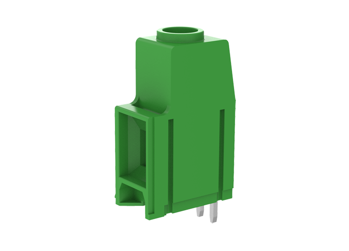 Клемма на плату MC-TH/B10.16H01C-0001 - Клемма, горизонтальный подвод кабеля, на плату, шаг: 10.16 мм, 1 полюс, фиксация провода винтовая, исполнение: два вывода на полюс, 1000V, 76A, цвет: зеленый