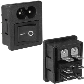 AC-044 - Разъем питания серии AC, вилка 2-х полюсная на защелках, с выключателем, 10А 250В