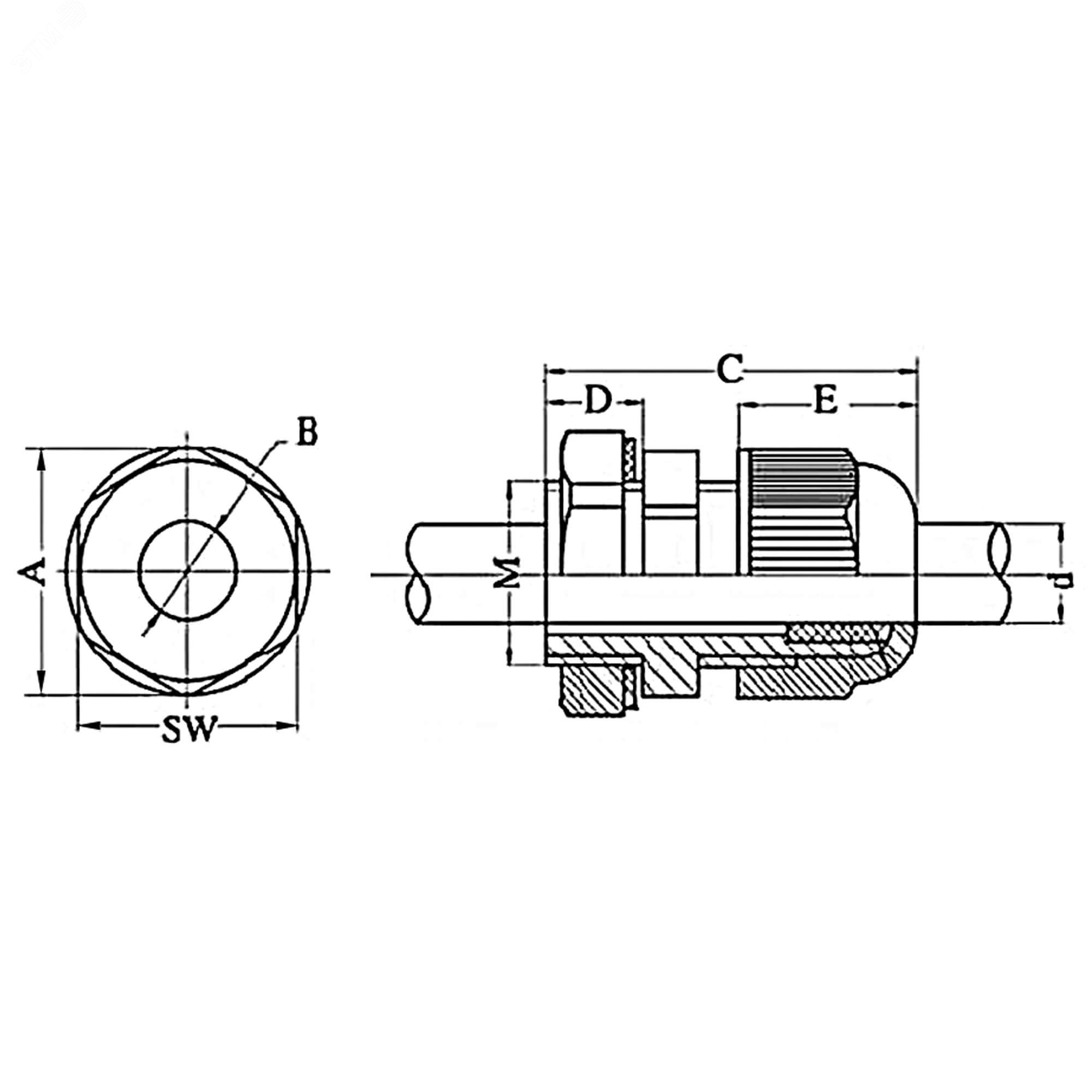 Ввод кабельный Dкаб. 13-18мм IP68 PG21 с контргайкой 53000