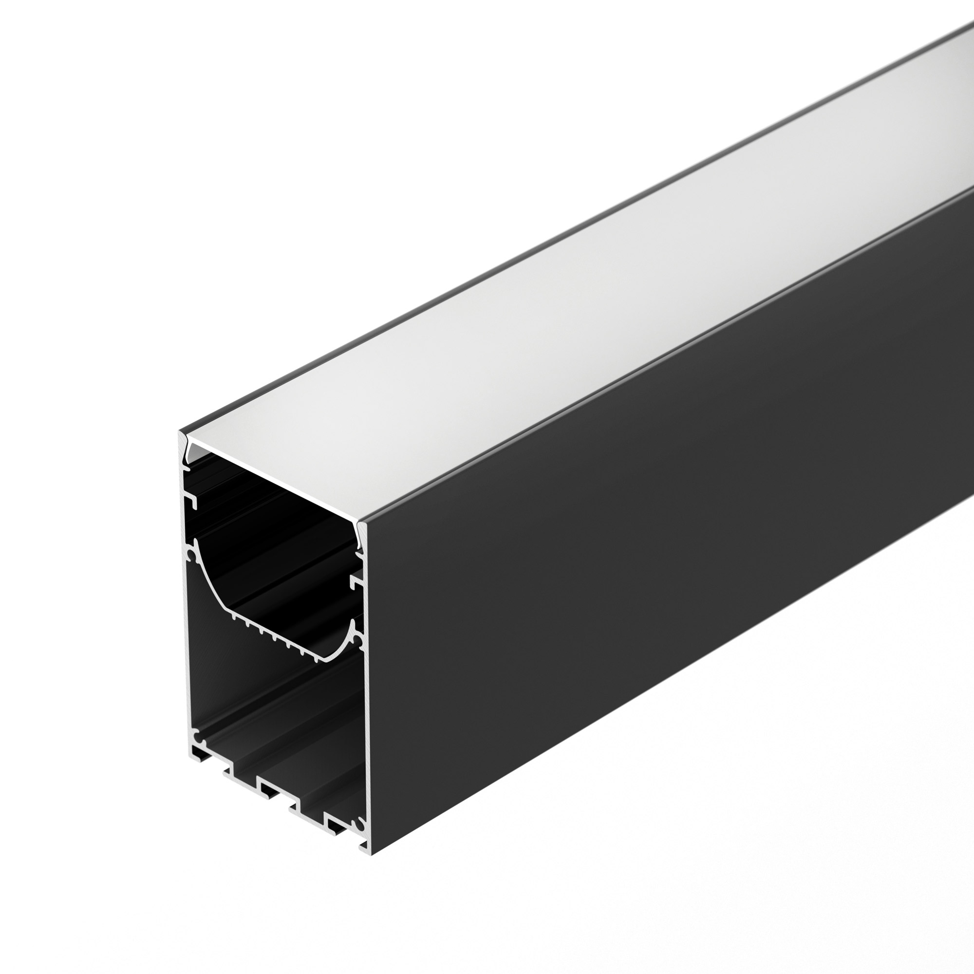 Профиль LINE-S-5075-2500 BLACK 041848 - Алюминиевый профиль для светодиодных лент и линеек. Цвет - чёрный RAL9005 (порошковая окраска). Габаритные размеры (LхWхH):  2500x50,7x75 мм. Ширина площадки для ленты 26 мм. Отсек для БП 48,2х30,2 мм.