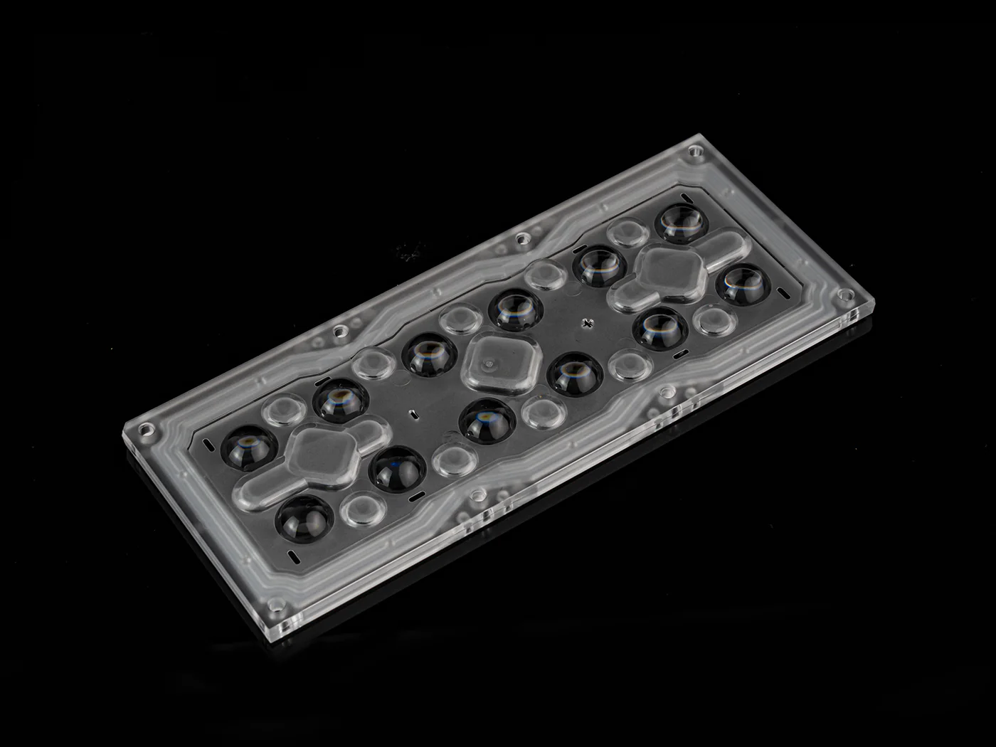 ALHB173D12LED60GR - Групповая прямоугольная линза 2x6 на 12 светодиодов 3030/3535/5050, эфф=93%, 60°(круг), 173x71.4mm   H:7,95mm, PMMA