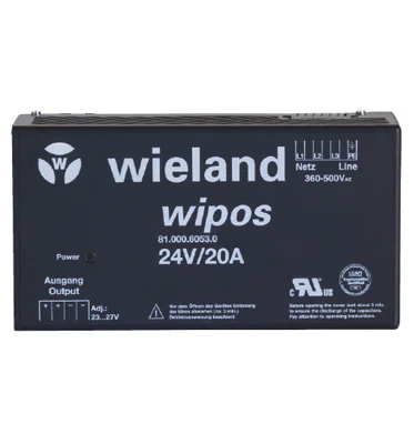 Блок питания WIPOS 24VDC/20A 3PH H - Источник питания, трехфазный, 24 V / 20 A, 480 W; диапазон входных напряжений: 3 x 340 – 550 VAC; габариты (мм): ширина x высота x глубина: 240 x 130 x 86; вес 1,9 кг; монтаж: на DIN рейку, температура окружающей среды