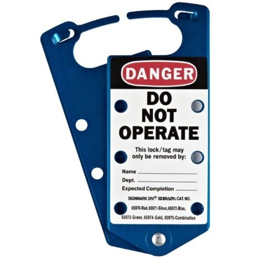 gws65972 - Множители замковые алюминиевые с этикетками «DANGER DO NOT OPERATE», «Only the individual(s) who have signed below may remove this lock/tag», 191х76х4 мм, цвет – синий, 5 шт/упак