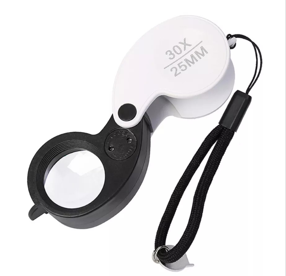 92530 Лупа ювелирная карманная - складная, увеличение 30Х, диаметр линзы 25мм, подсветка 2 светодиода, питание LR927