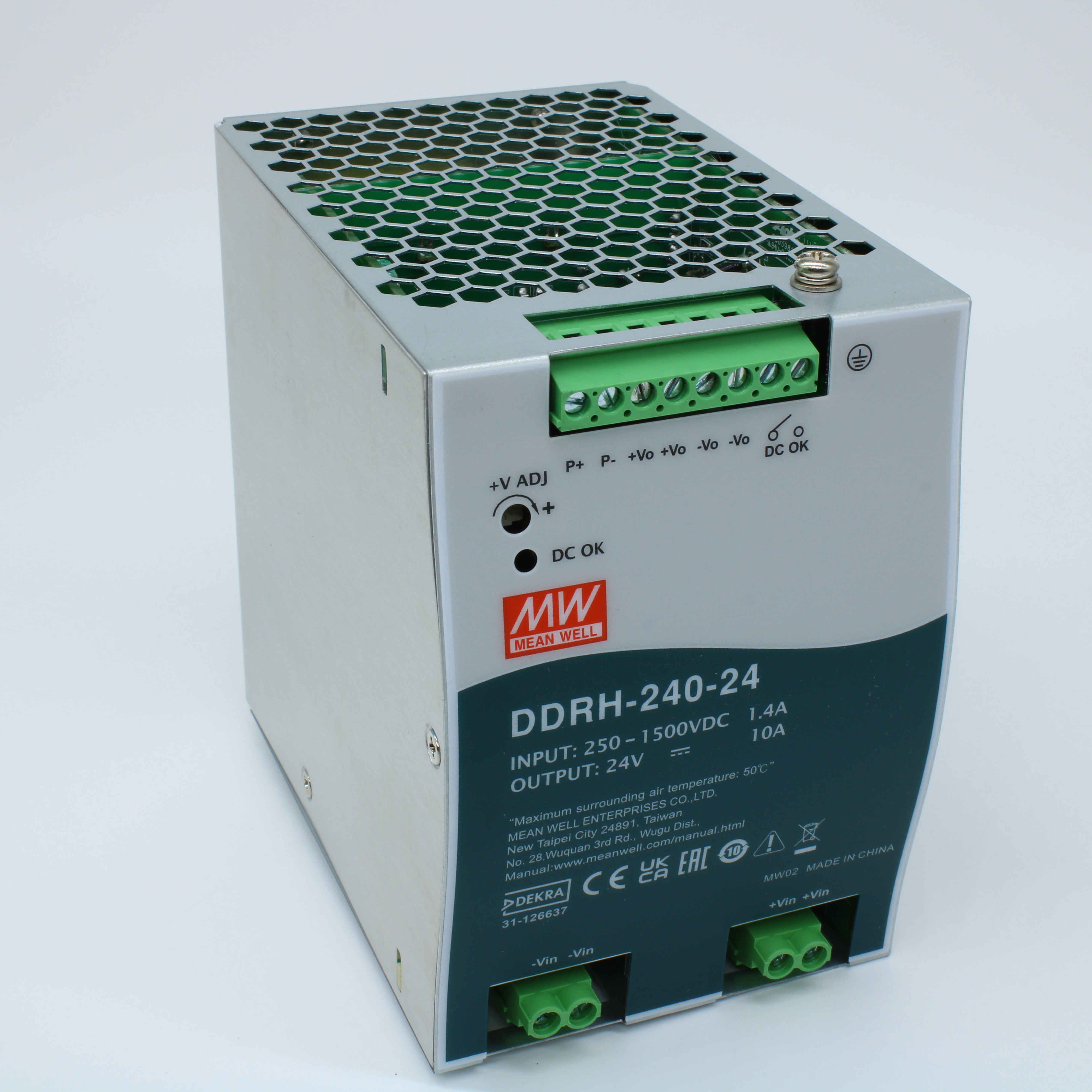DDRH-240-24 - DC-DC, 240Вт, вход 250…1500 В DC, выход 24В/10А, рег.выход 24…29В, изоляция 4000В DC, паралл.подключение, в кожухе на DIN-рейку, 85.5х125.2х129.2мм, -40...+85°С