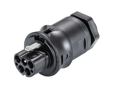 Разъём RST20i5 96.152.2053.1 - Вилочный разъем в панель, М20, IP68(69k), 5 полюсов, обжимная фиксация провода, номинальные характеристики: 250/400V, 20A, цвет: черный, серия RST Classic