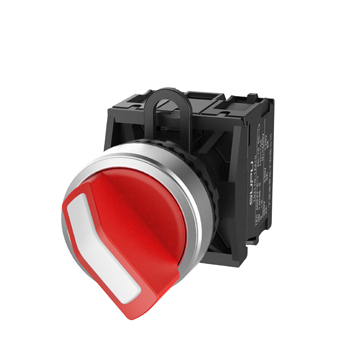 Селекторный переключатель (красный) TS2020-1AA10 - Переключатель, короткая ручка, 2-х позиционный с самовозвратом, без подсветки, алюминиевое переднее кольцо, без контактной группы, диаметр головки кнопки 29,5 мм, диаметр посадочного отверстия: 22 мм, цве
