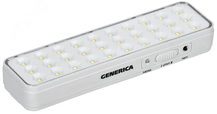 Светильник светодиодный аккумуляторный ДБА 1030 непостоянного действия 30LED 5ч 3Вт GENERICA LDBA0-1030-5-01-K01-G