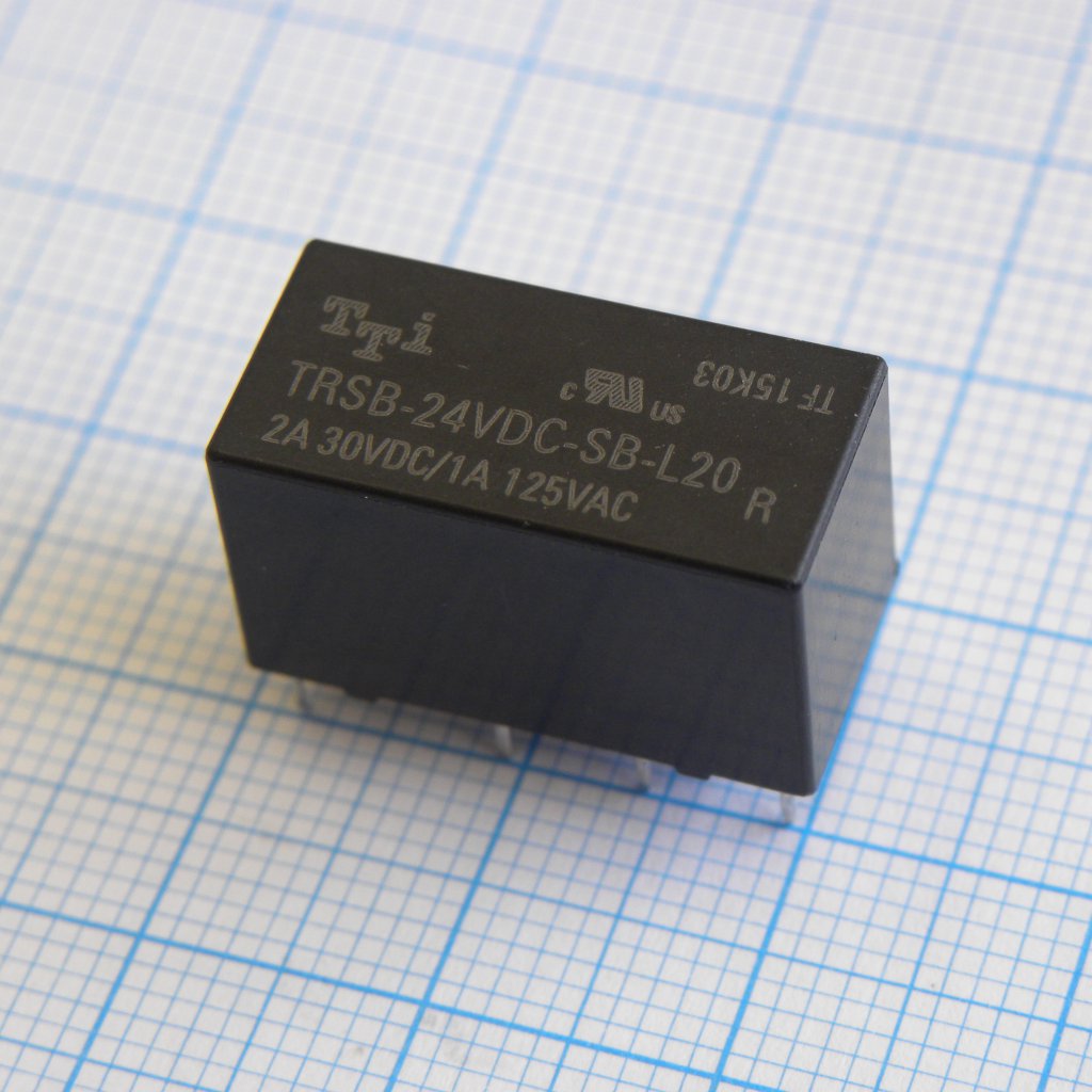 TRSB-24VDC-SB-L20-R - Катушка: 24 В 0,20 Вт 2880 Ом Контакты: 2 переключающих 2 А 125 В перем. Материал: AgNi+Au Габариты 20,2х10,0х11,5 мм