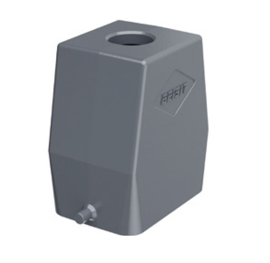 Крышка разъема H6B-TO-2L-PG29 - Крышка разъема на кабель, типоразмер 6B, стандартное исполнение, с уплотнителем, 1 отверстие с резьбой для кабельных вводов PG29, с верхним расположением, с двумя защелками, материал корпуса: алюминиевый сплав