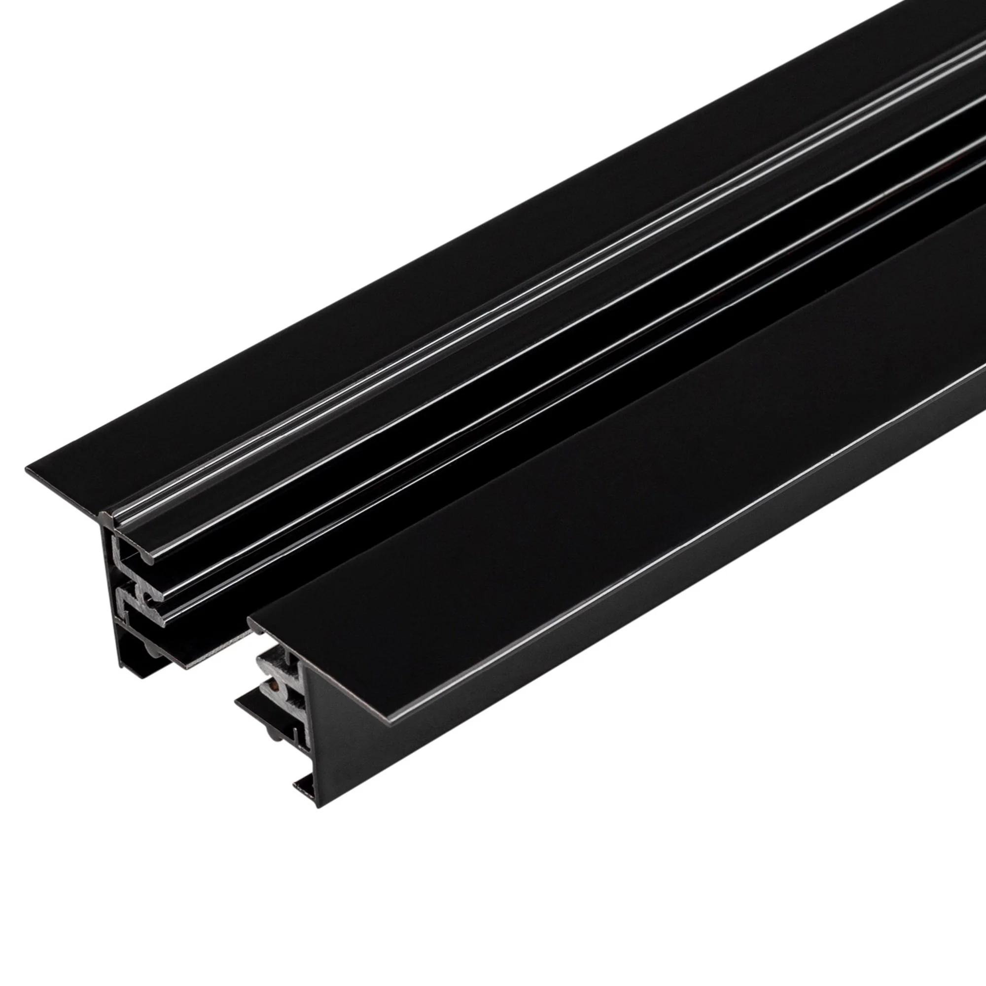 Трек LGD-2TR-TRACK-F-2000-BK-M (C) 038673 - 2 м встраиваемый черный глянцевый трек (шина) для однофазных трековых светильников, 2 провода. Коннектор питания и заглушка приобретаются отдельно. При использовании с треками и аксессуарами другой серии возможн