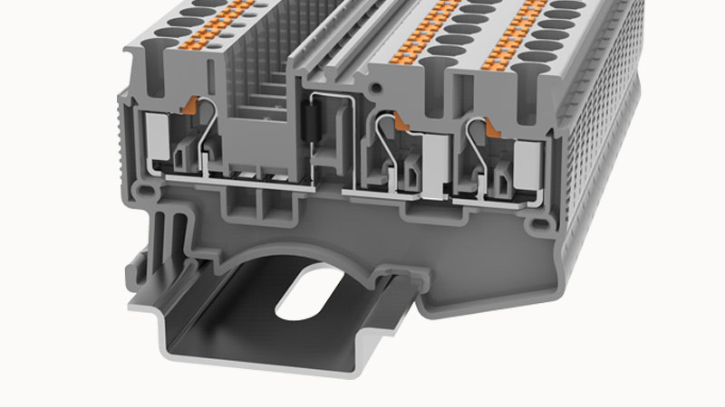 Клемма с диодом DS2.5-TW-LD L-R-01P-11 - Клемма с диодом, схема L-R, 3 точки подключения, тип фиксации провода: Push-in, номинальное сечение: 2.5 мм кв., 5A, 800V, ширина: 5,2 мм, цвет: серый, втычная перемычка, тип монтажа: DIN35