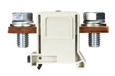 Клемма болтовая RFK 1 / 150 F S35 - Сильноточная болтовая клемма, тип фиксации провода: болт-болт, номинальное сечение: 150 мм кв., 335A, 1000V, ширина: 42 мм, цвет: серый, тип монтажа: DIN 35