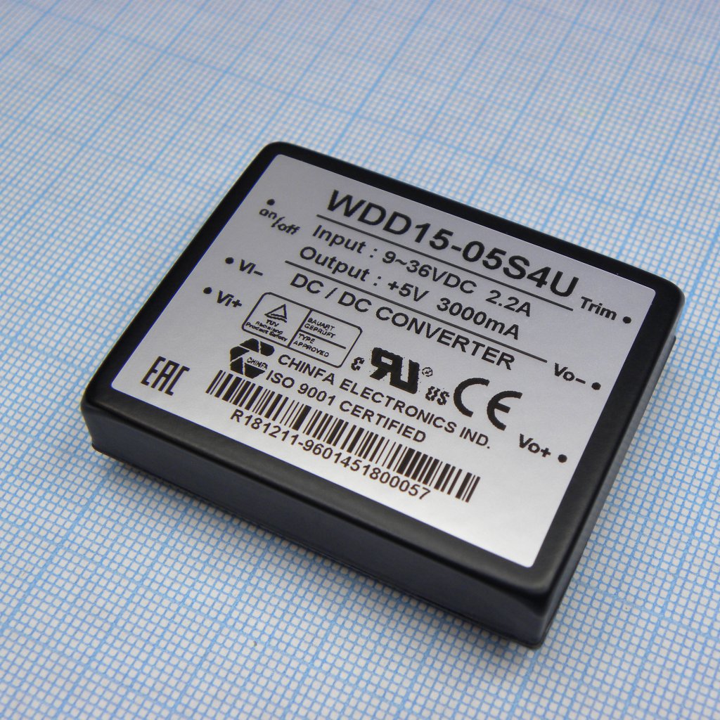 WDD15-05S4U - Преобразователь DC/DC, 15Вт, Uвх=9...36В, Uвых=5В/3А, изоляция 1500В DC, 50.8x40.6х10.2 мм, -40°С…+61°С