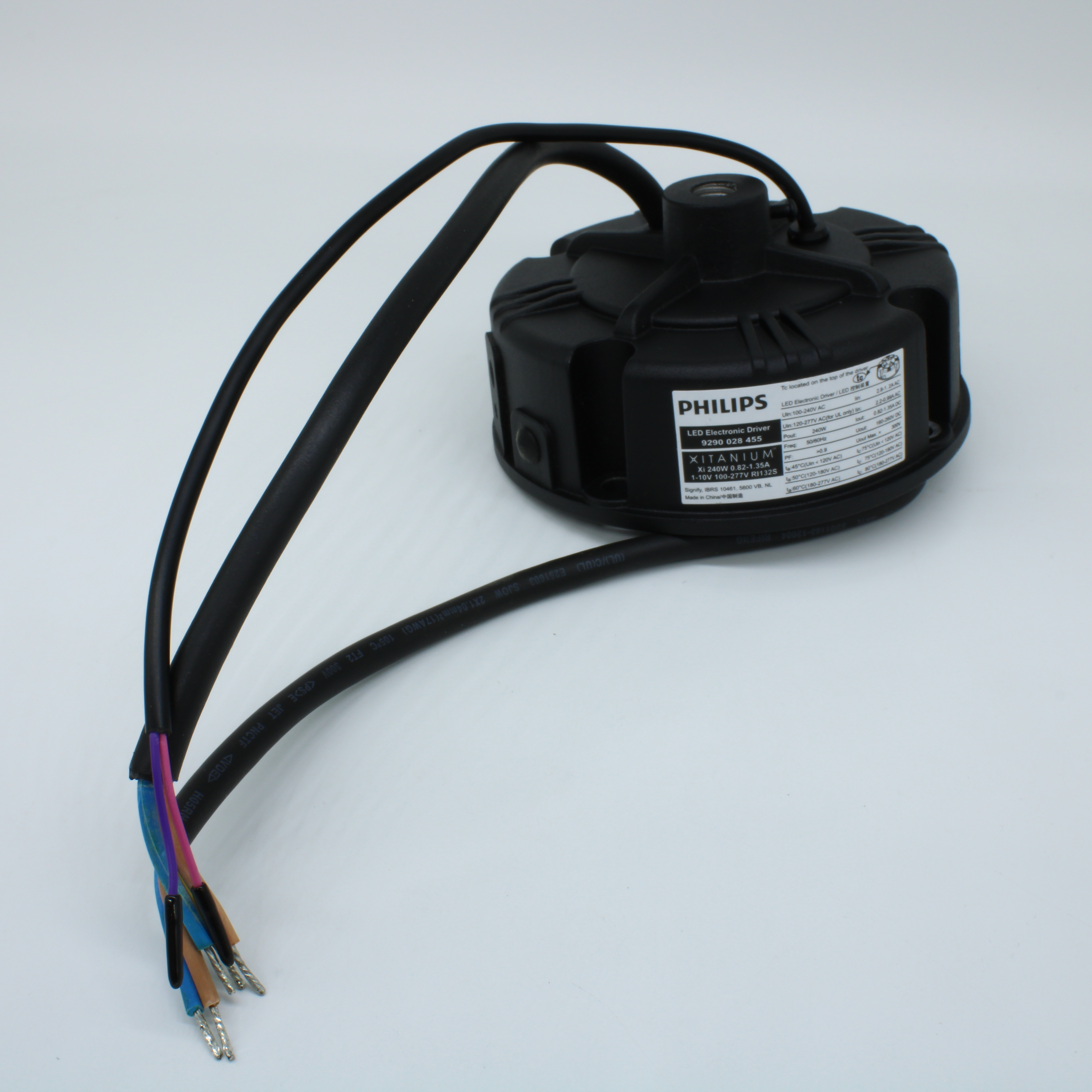 XI 240W 0.82-1.35A 1-10V 100-277V RI132S - AC-DC, 240Вт, неизолированный, стаб. по току, IP65, вход 85…305В AC, 47.5…63Гц, ККМ, выход 920 (820…1350)мА/160…260В, устойчивость 6/6кВ, в корпусе o132х66 мм, -40…+80°С (корпус), встр. потенциометр, димминг 1-10