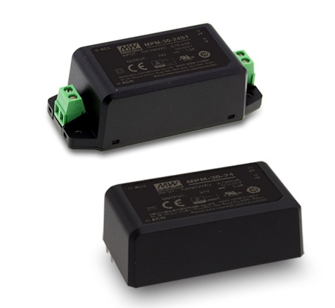 MPM-30-12ST - AC-DC med, 30Вт, вход 80...264В AC 47...440 Гц, выход 12В/2.5А, изоляция 4000В AC, в корпусе на шасси, 91x39.5x28.5мм, -40...+85°C, винтовые зажимы