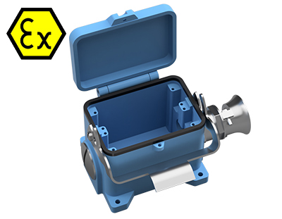 Закрытое основание разъема EX 70.341.4836.3 - Основание разъема на панель, закрытое, типоразмер 48B, взрывозащищита, с уплотнителем, 1 кабельный ввод с разгрузкой на изгиб M32x1,5, IP54, с левым расположением, с одной защелкой, с защитной крышкой, материа