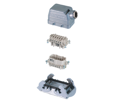 Комплект разъёма 99.701.0000.6 - Комплект разъема REVOS, Size 10, вилочная+розеточкая контактные вставки, крышка M20x1,5, открытое основание, 500 V, 16 А