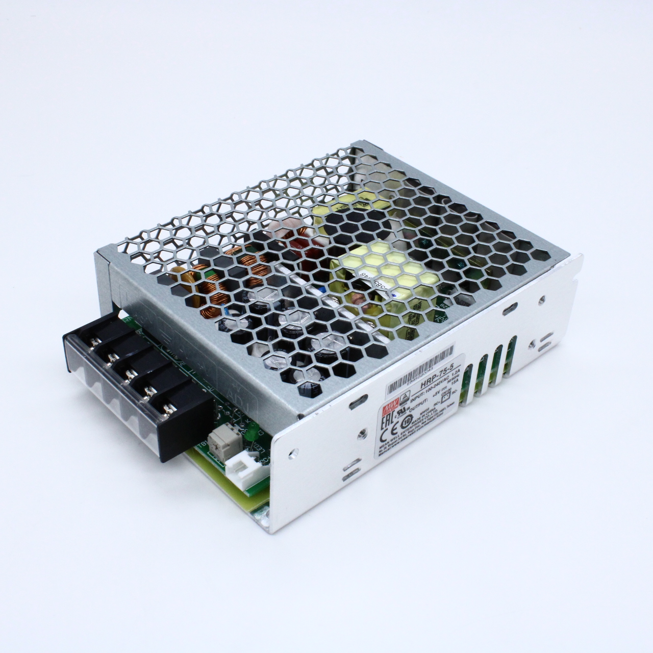 HRP-75-5 - AC-DC, 75Вт, ККМ, вход 85...264В AC 47...63Гц/127...370В DC, выход 5В (рег. 4,7...5,8В)/15А, изоляция 3000В AC, в кожухе 129х98х38мм, -20...+70°С