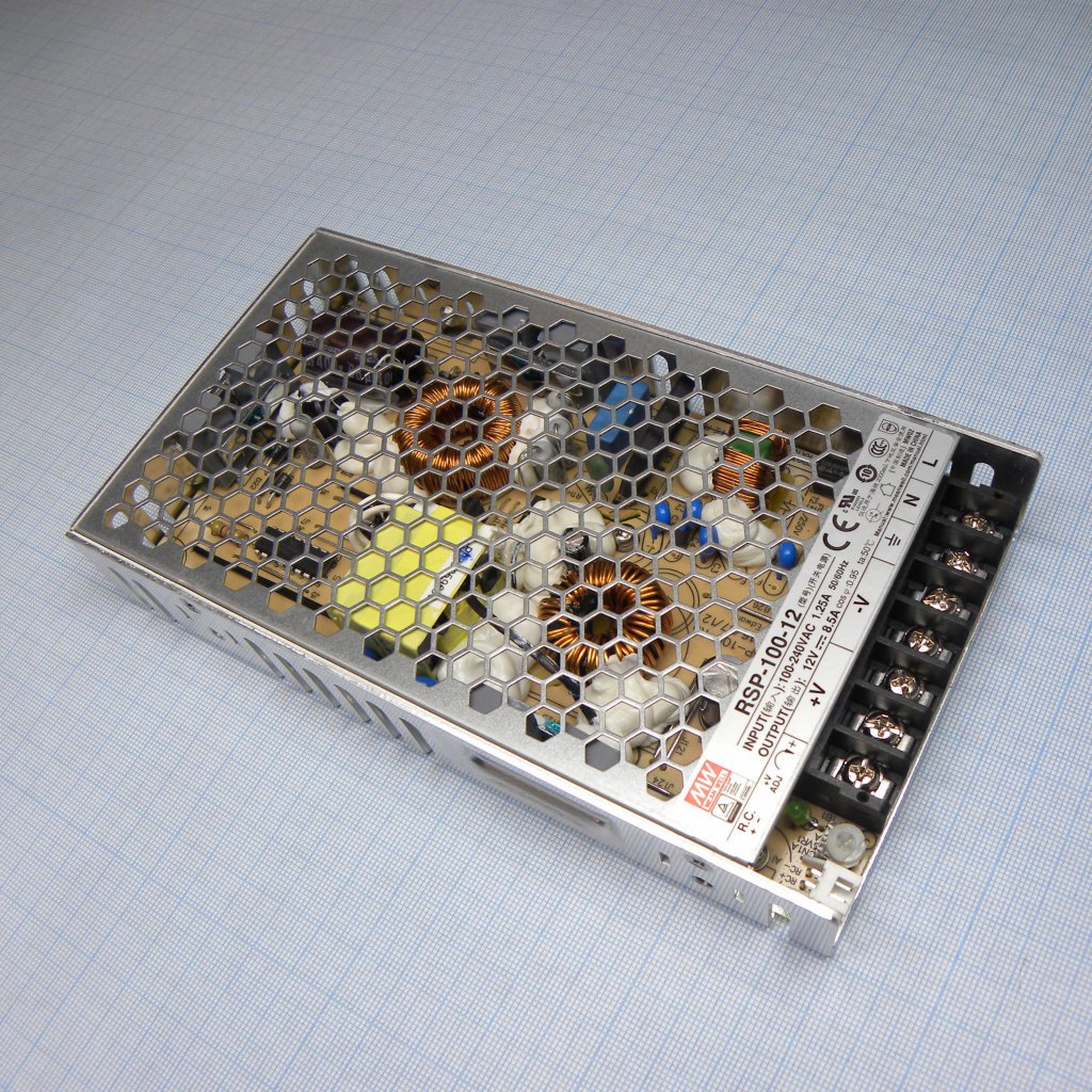 RSP-100-12 - AC-DC, 102Вт, ККМ, вход 85…264В AC, 47…63Гц /120…370В DC, выход 12В/8.5A, рег. вых 11.4…13.2В, изоляция 3750В AC, в корпусе 179х99х30мм, -30…+70°С