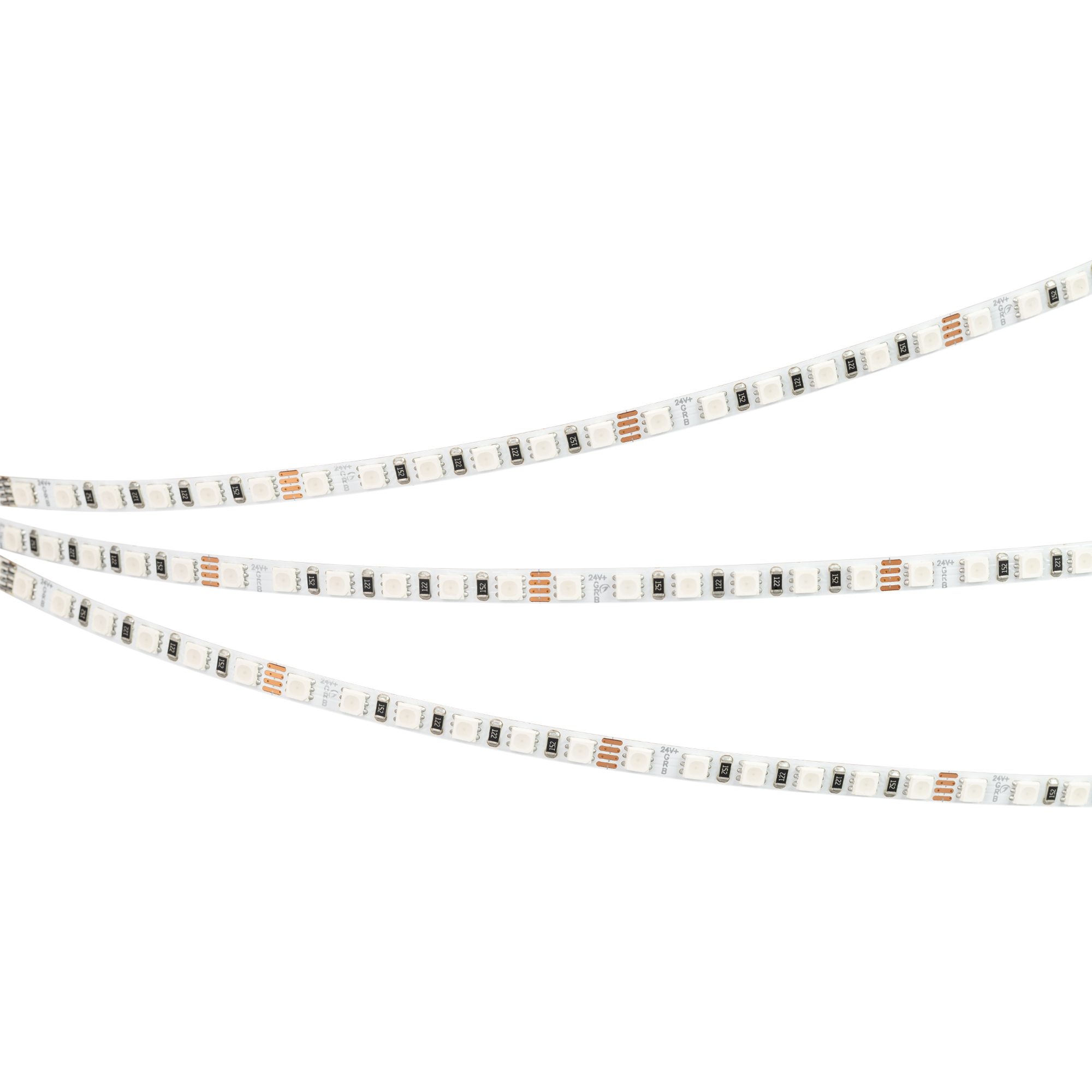 Лента RT-G120-5mm 24V RGB (7.5 W/m, IP20, 3838, 5m) 036216 - Светодиодная RGB лента серии RT-G120, открытая IP20. Светодиоды 3838, 120 шт/м (600 шт на 5 м), белая плата 5 мм, скотч 3M. Цвет RGB (3 канала управления), угол 120°. Питание 24V, мощность 7.5 В
