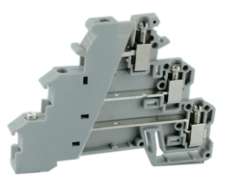 Трехуровневая клемма UKJ-DKD1.5 - Этажная клемма, 3 этажа, тип фиксации провода: винтовой, номинальное сечение: 1,5 мм кв., 8A, 250V, ширина: 6,2 мм, цвет: серый тип монтажа: