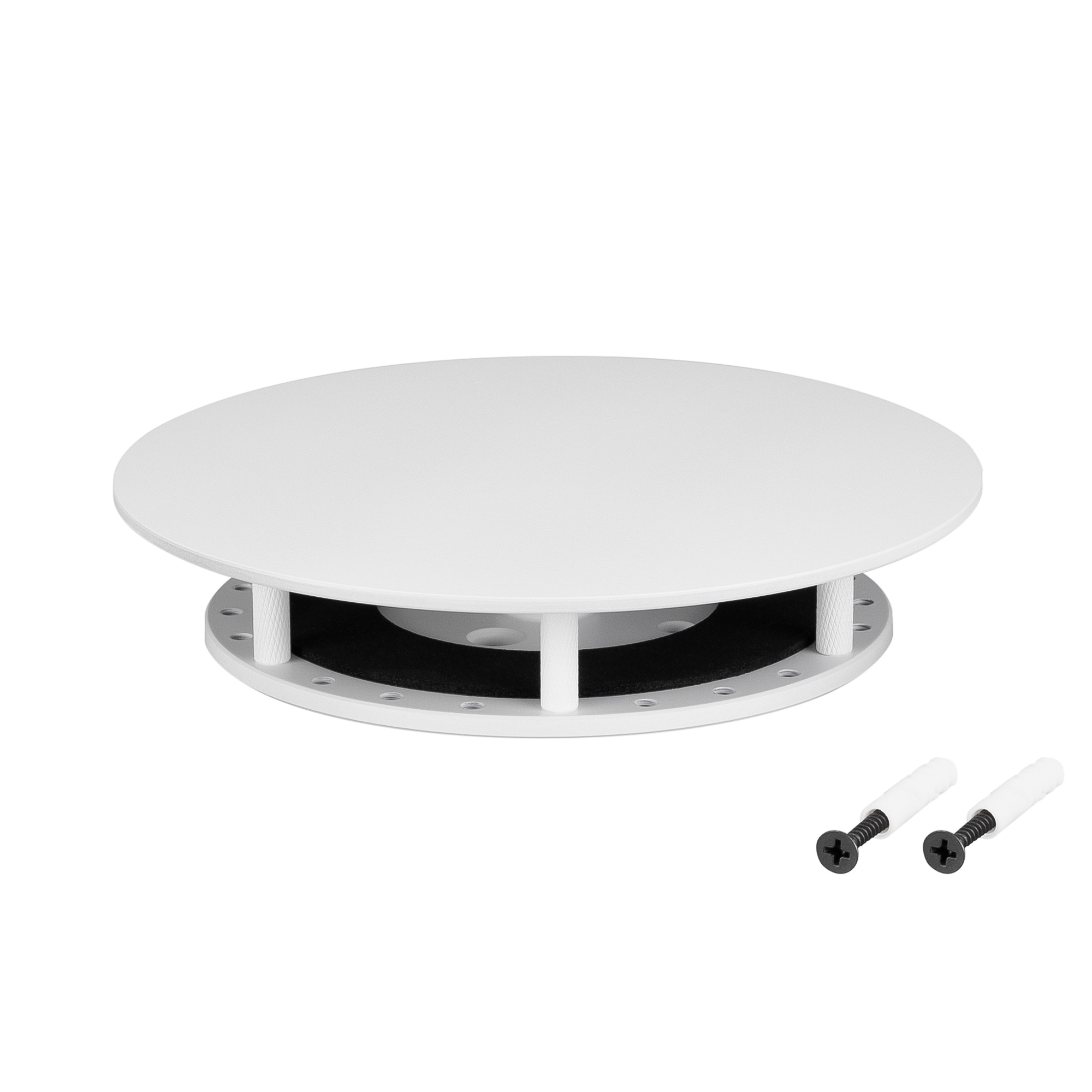 Крепление MOONLIGHT-BASE-ROUND-D25-M White 046069 - Крепление герметичной ленты MOONLIGHT D25. Материал сталь, цвет белый. Размер крышки M (150х150 мм). Подходит для плоских поверхностей. Габариты держателя в сборке 150x150x32.5 мм. Диаметр основания 155 