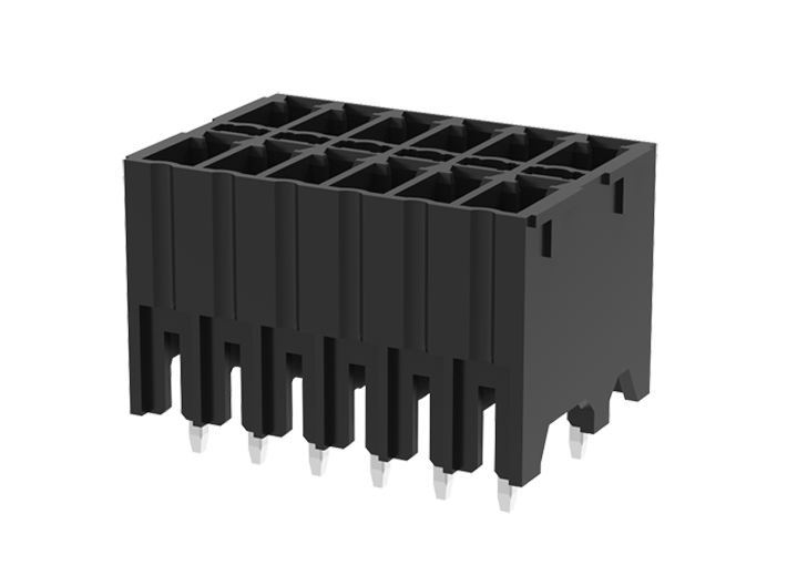 Вилочный разъем на плату MC-DPAN3.81V07-BK-2600 - Вилочный разъем, вертикальный, 2 этажа, на плату, шаг: 3.81 мм, 7х2 полюсов, фиксация на плате пайкой, исполнение: стандартное, 160V, 8A, цвет: черный
