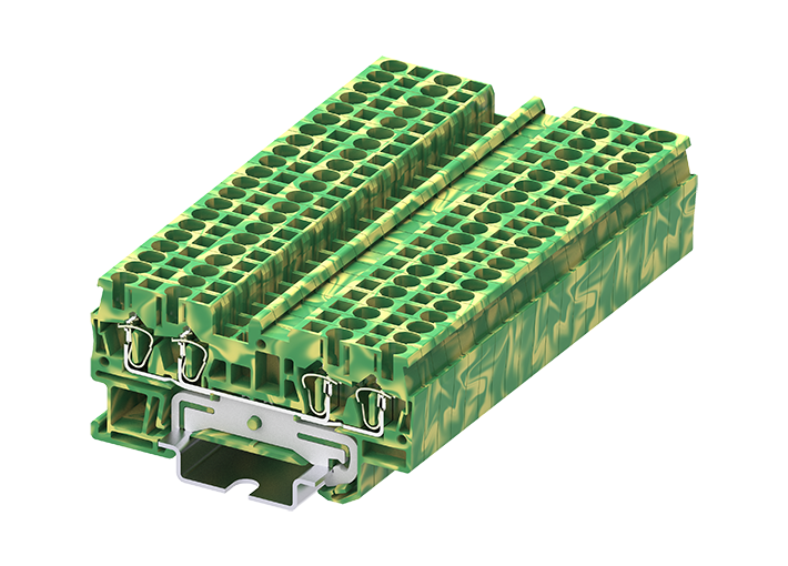 Заземляющая клемма TC2.5-4-PE - Заземляющая клемма, 4 точки подключения, пружинный, номинальное сечение: 2,5 мм кв., ширина: 5,2 мм, цвет: желто-зеленый, тип монтажа: DIN 35