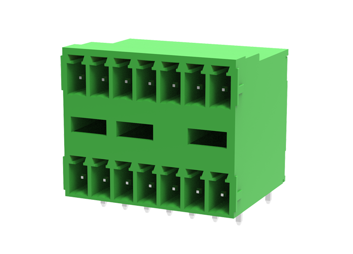 Вилочный разъем на плату MC-DPA3.81H20-0002 - Вилочный разъем, вертикальный, 2 этажа, на плату, шаг: 3.81 мм, 20x2 полюсов, фиксация на плате пайкой, исполнение: стандартное, 160V, 8A, цвет: зеленый