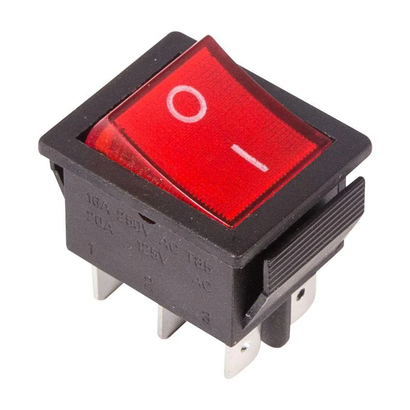 RWB-506 красный - Выключатель клавишный с подсветкой ON-ON (6c) 15А 250В