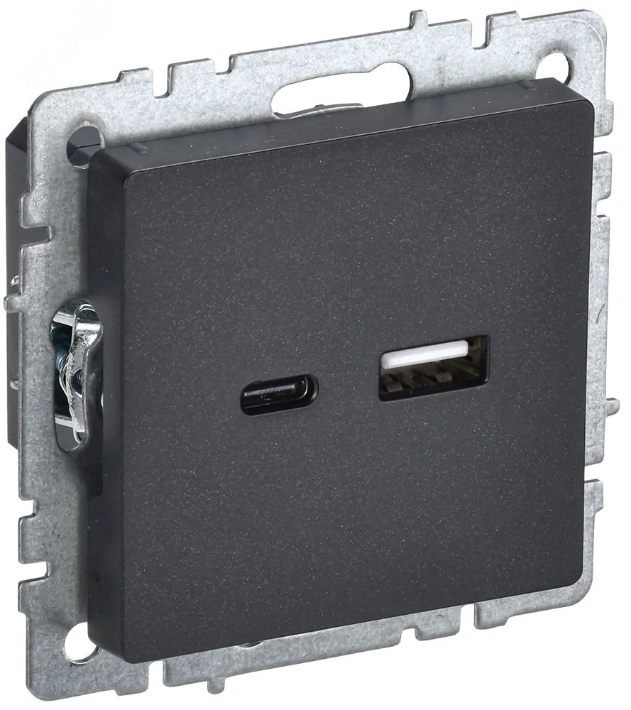 Розетка BRITE USB A+C 18Вт РЮ11-1-БрЧ черн. BR-U22-018-K02